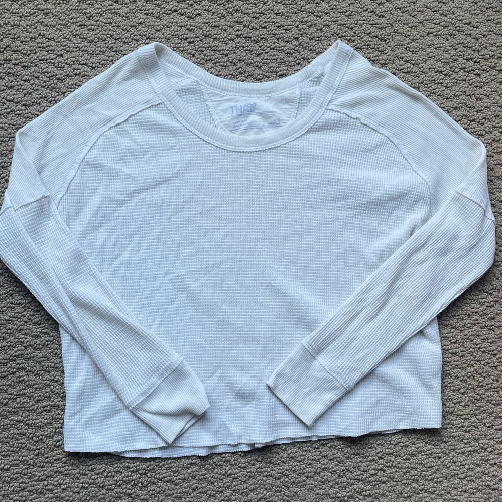 TNA white long sleeve waffle crop top